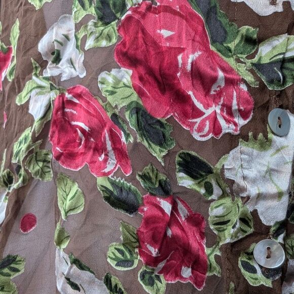 Stunning Rare Find Designer silk blend Sheer Floral Rose Mocha brown Shi… - Picture 16 of 16